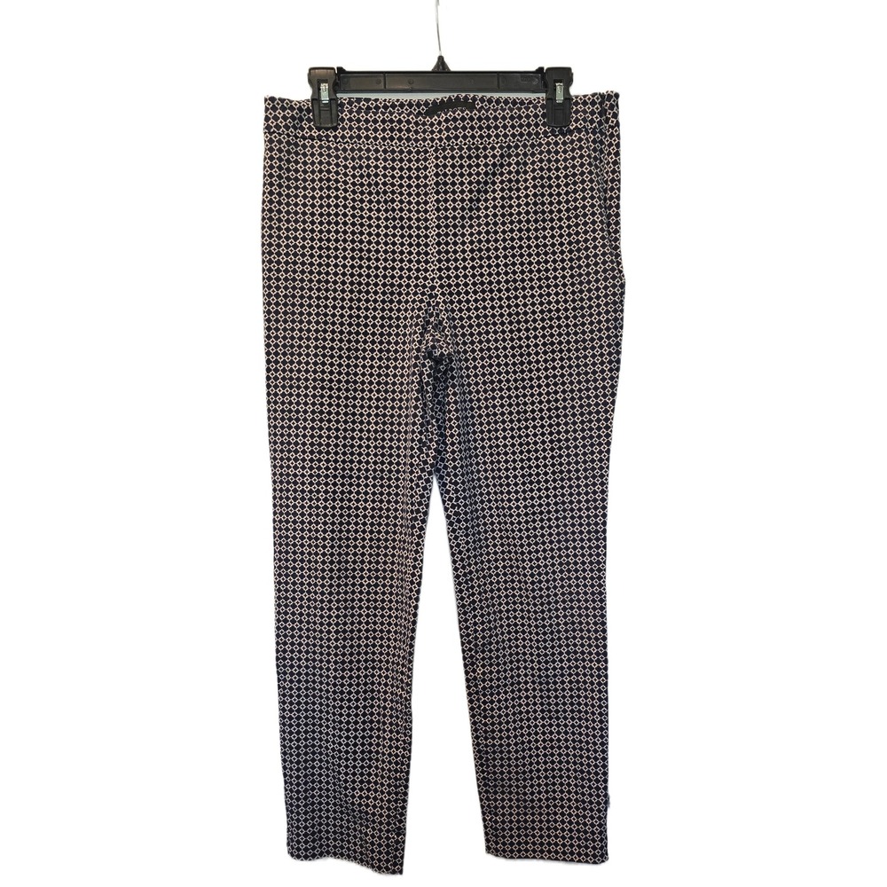 Talbots Womens‎ Navy Blue White Geometric Tile Print Side Zip Ankle Pants
